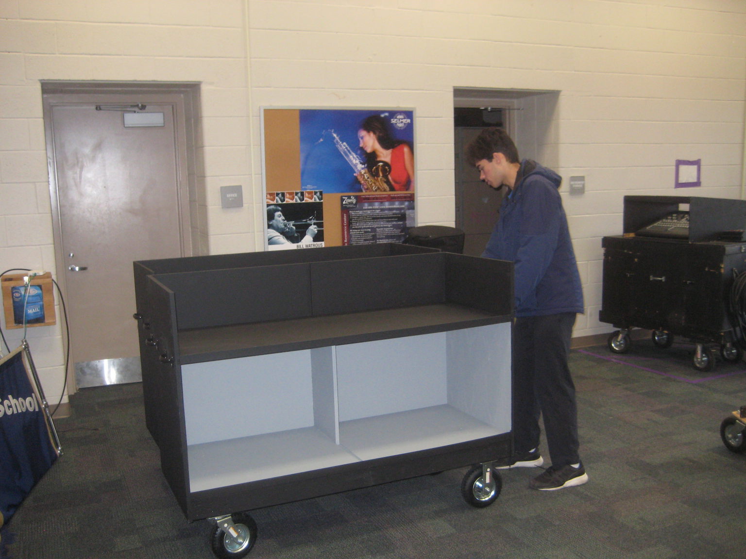 Completed carts in my high school band room.